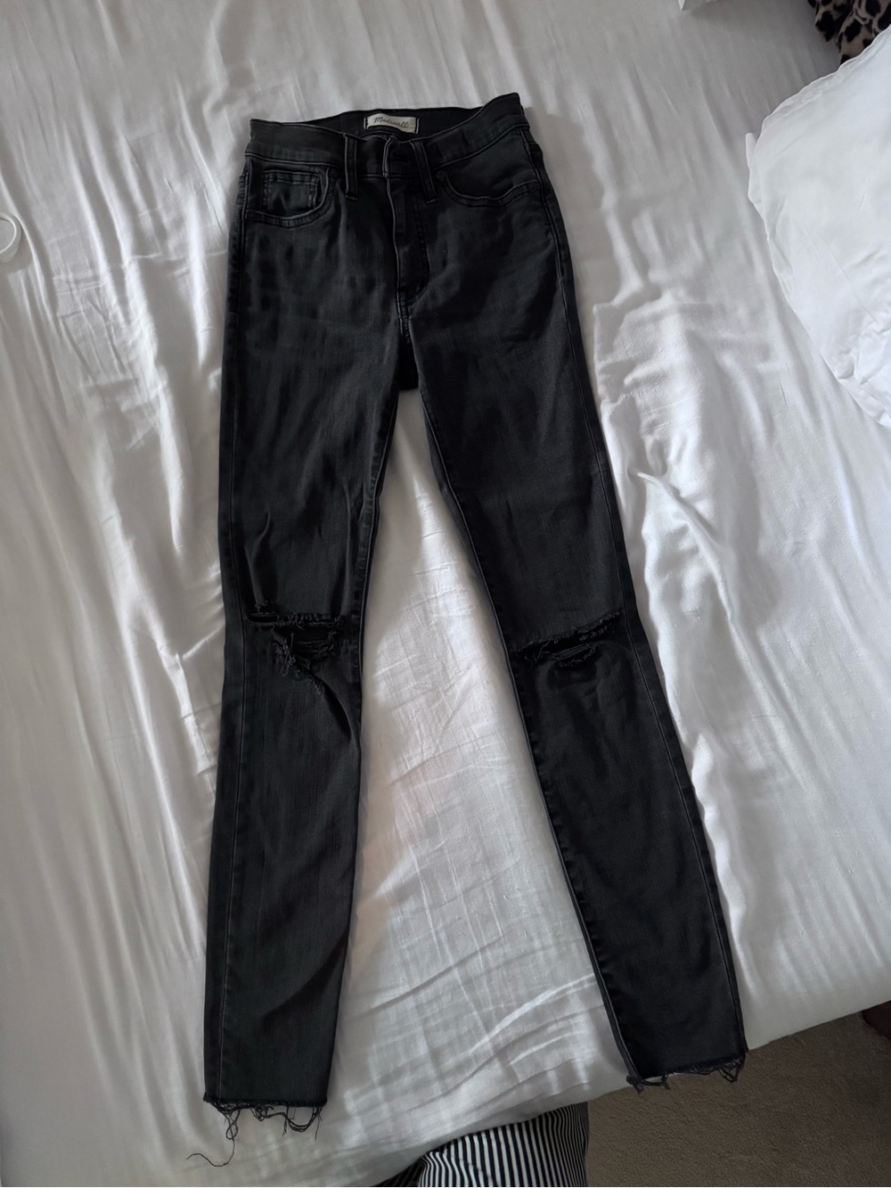 Madewell Black Skinny Jeans with Distressed Knees